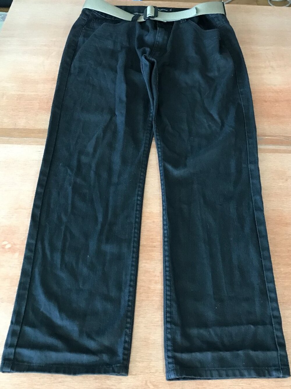 Akademics Relaxed Fit Straight Leg Jeans Men 38x31 Black Belted Stretch Hip Hop